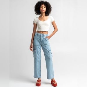 BDG Skate High Rise Light Wash Elastic Waist Cargo Wide Leg Jeans | Size 26